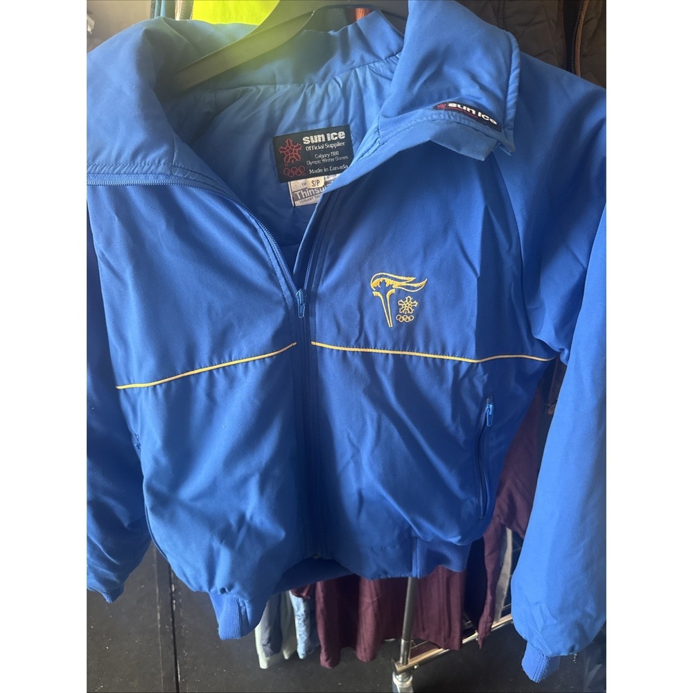 Vintage Calgary Winter Olympic Games Puffer Jacket XS Blue Insulated 1988 80s.